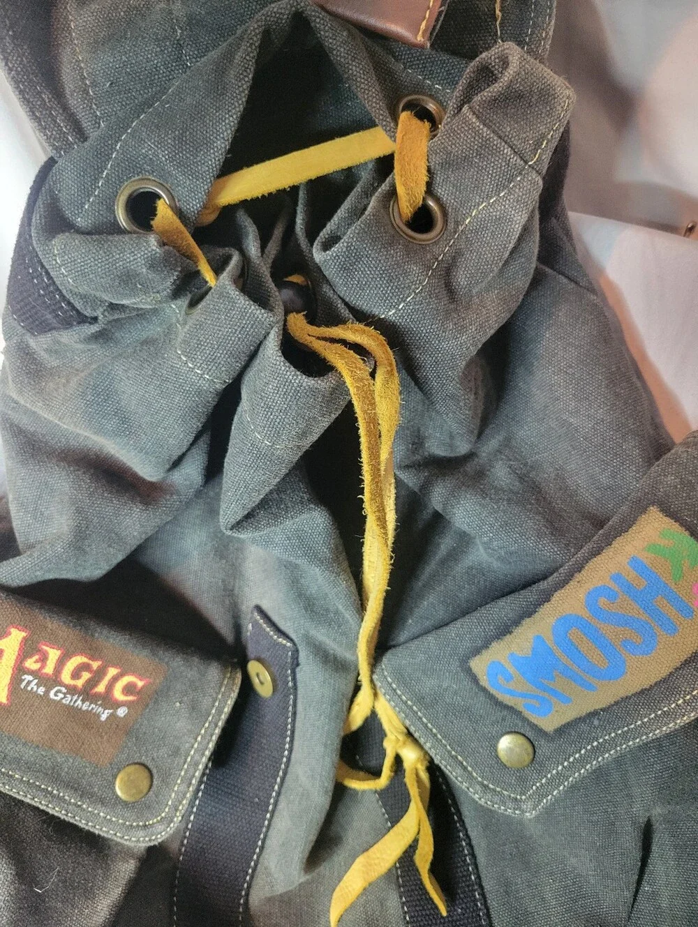 Olive/Gray Canvas Backpack with Leather Draw String (Altered)